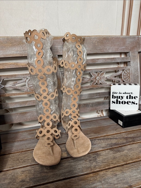 Barbara Bui Shoes - Barbara Bui Beige Suede Cutout Knee-High Sandals